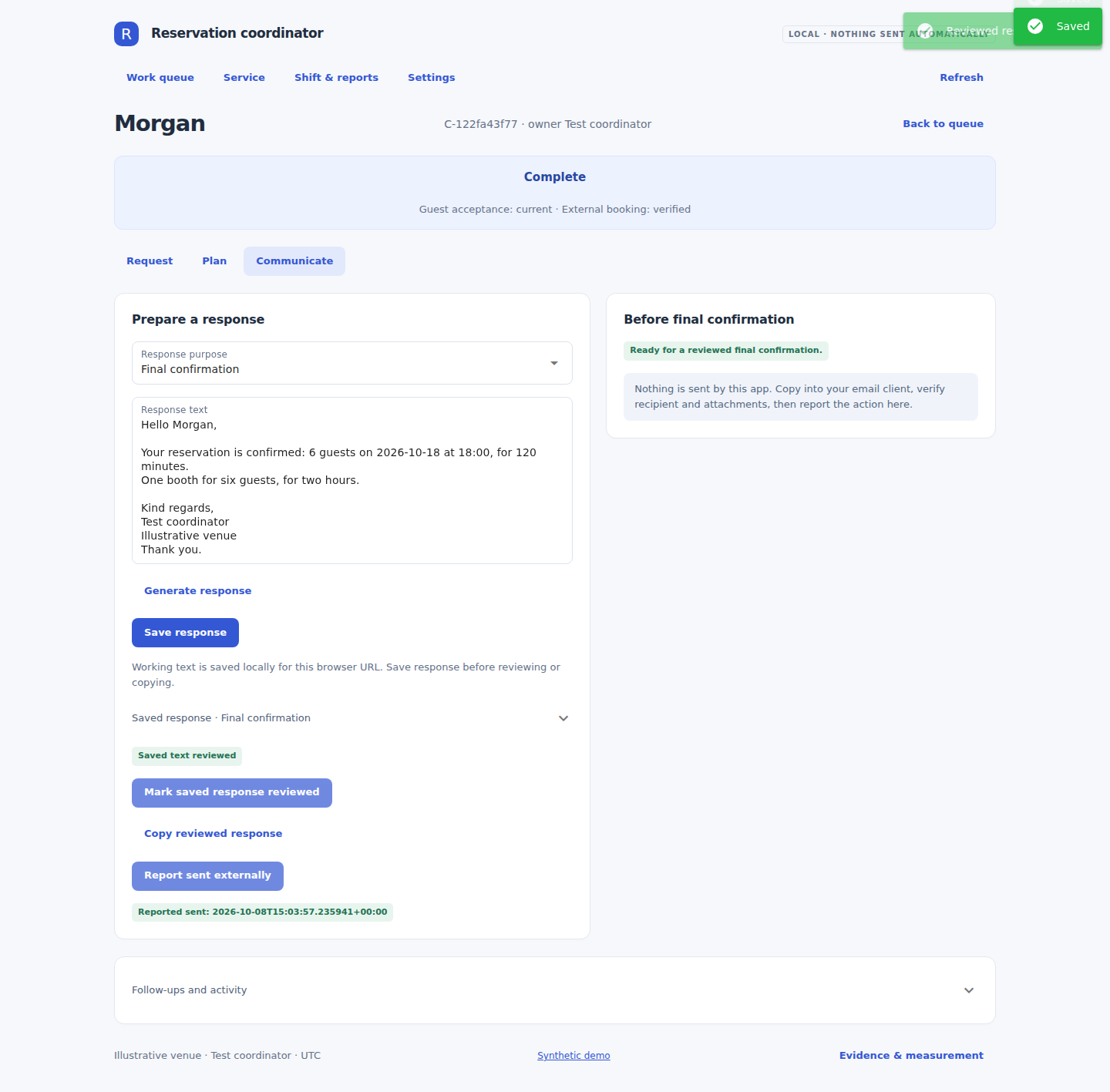 Application Reply view, synthetic demonstration