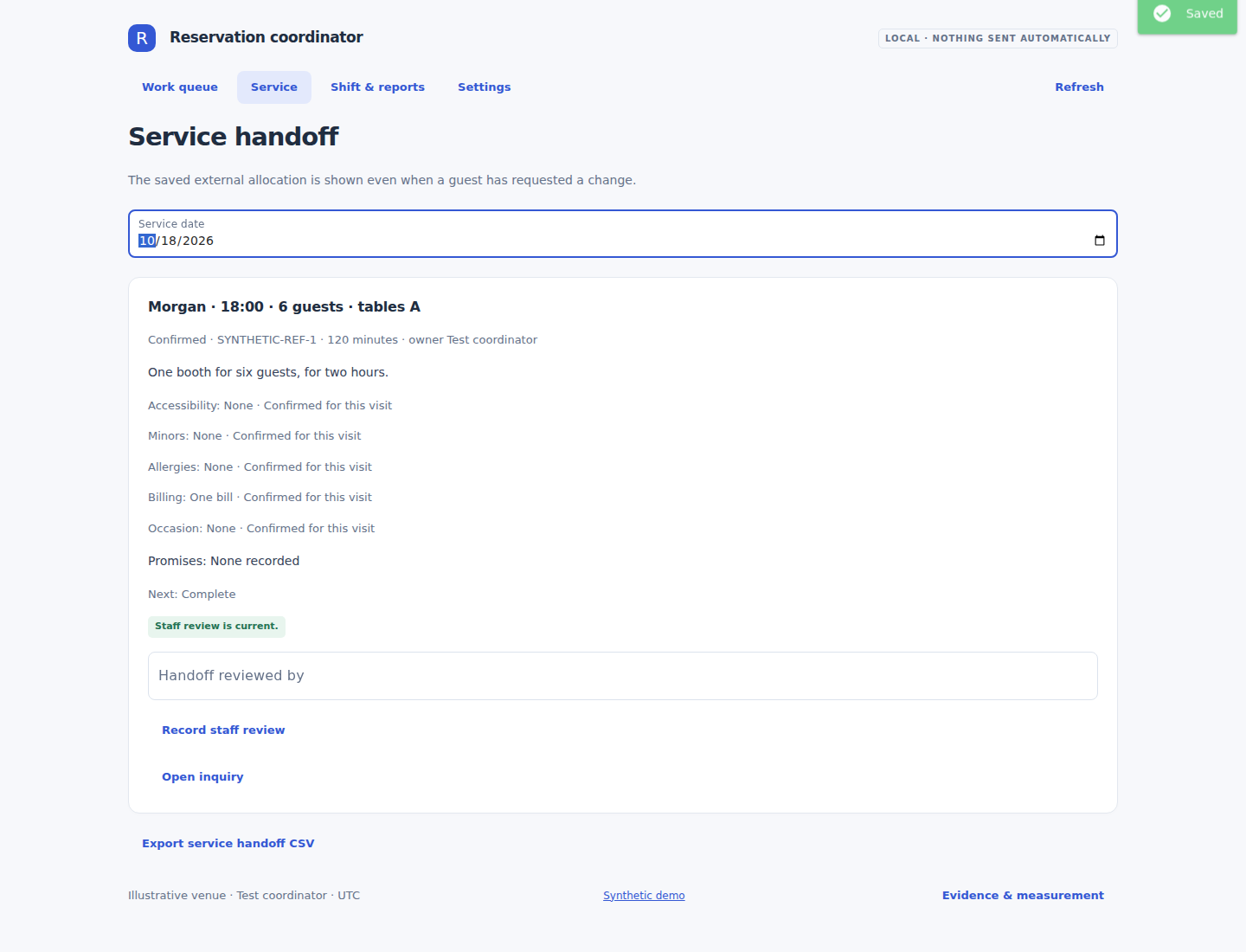 Application Handoff view, synthetic demonstration
